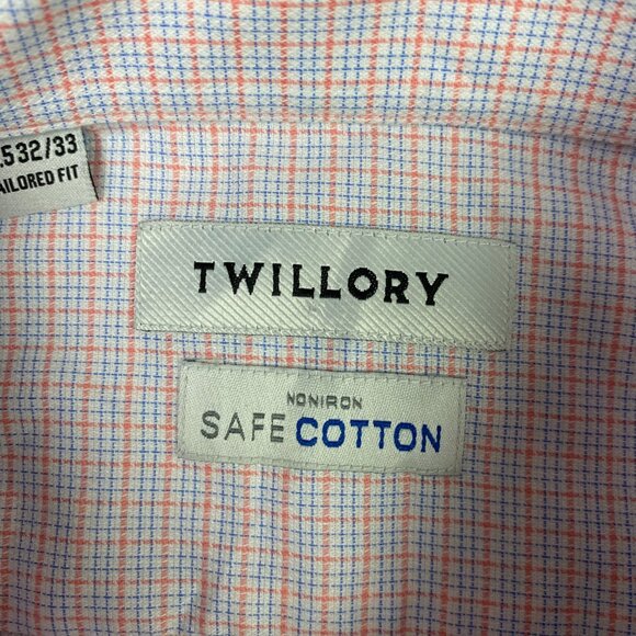 Twillory Shirt Men's 16.5 32/33 White Blue Pink Button Down Performance Non Iron - Picture 5 of 14